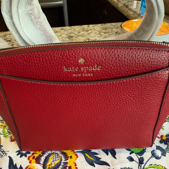 NEW kate spade new york Pebbled Leather Monica Small Crossbody In Red Jam - Picture 5 of 14